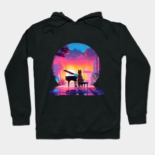 Synthwave Serenade: Caramel Shiba Piano Player Hoodie